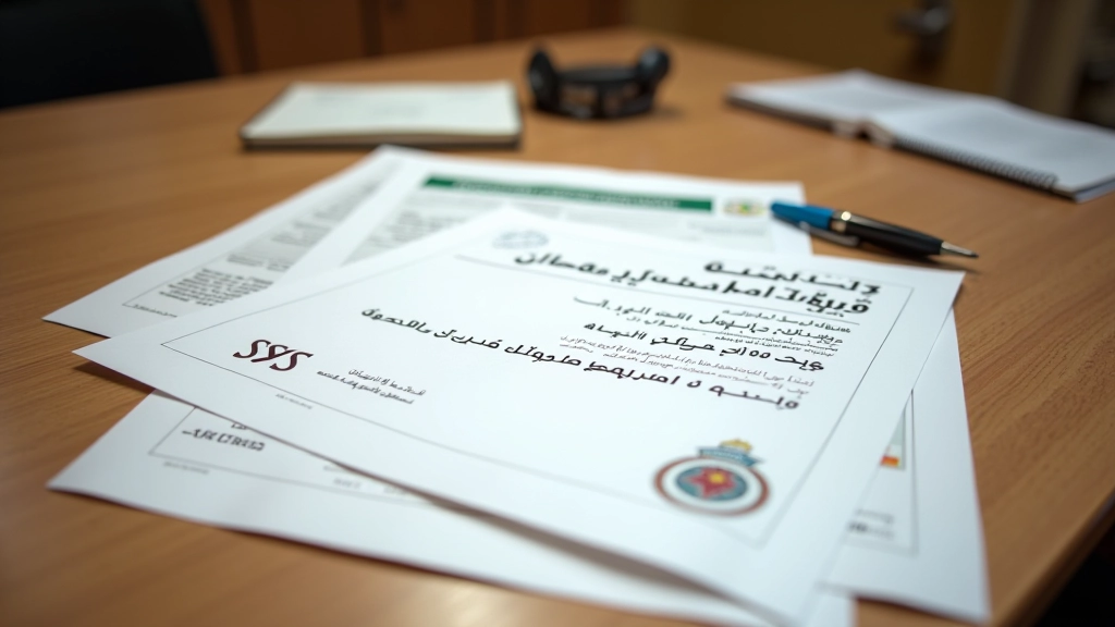 مستندات وشهادات مهنية معروضة على مكتب مع كتب عن كرة اليد والتطوير الرياضي